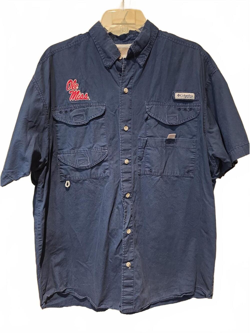Ole Miss Rebels Columbia Bonehead Fishing Button Up Size Large.